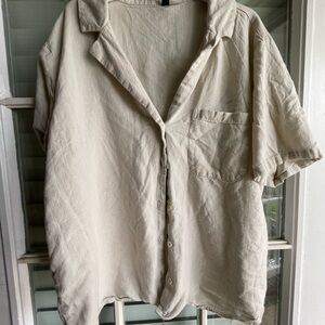 Casual Beige Button-Up Shirt